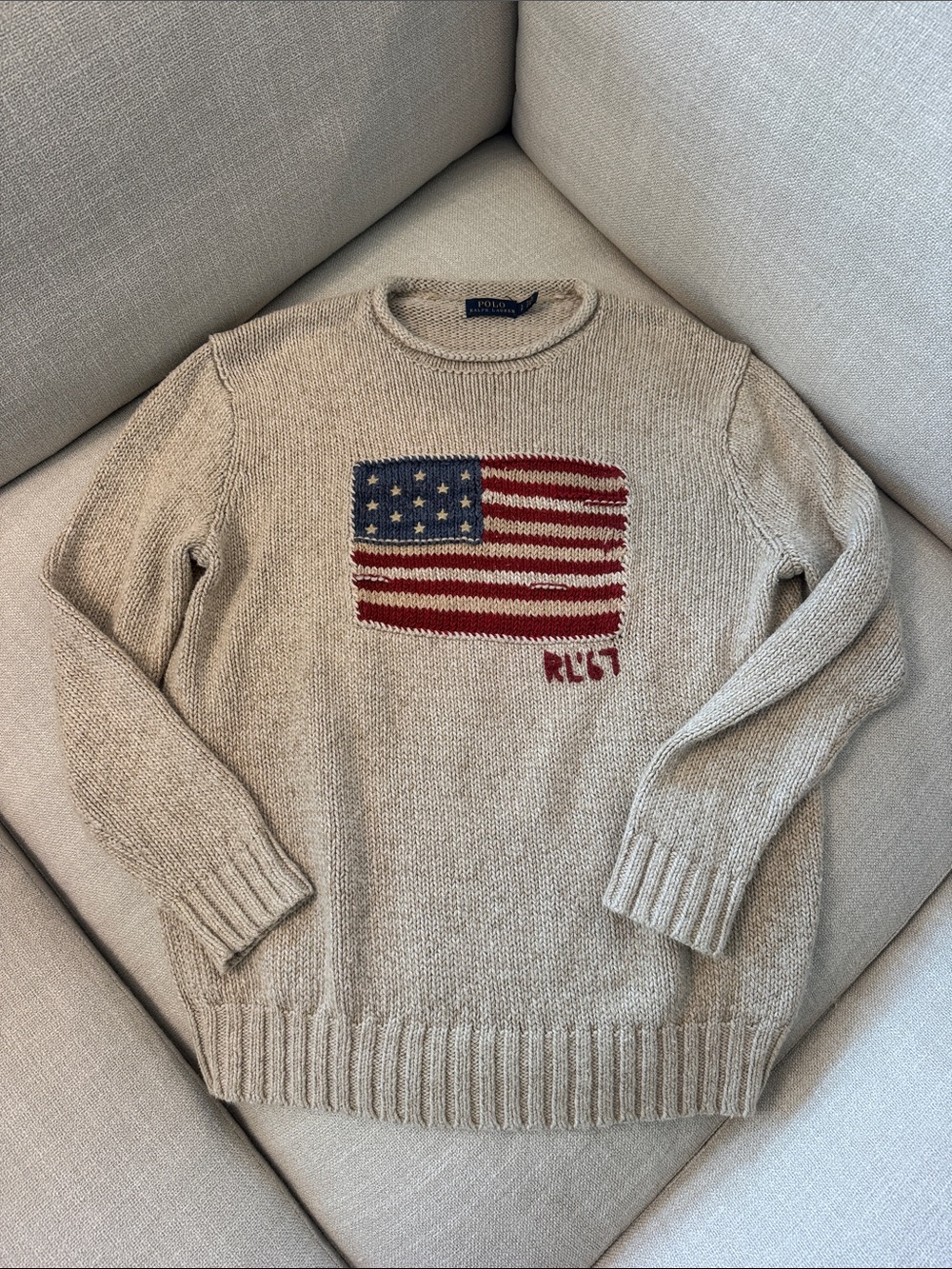 Ralph Lauren RL’67 American Flag Sweater Small Oversized Cotton Linen Knit USA